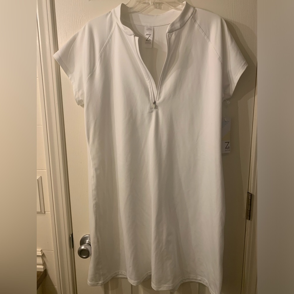 Z By Zella 1/4 Zip Sport Dress Size XL Tennis Active White Short Sleeve Mini NWT